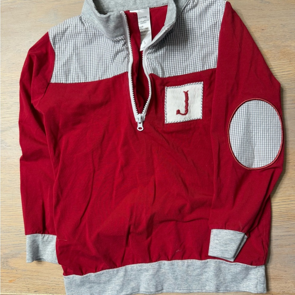 Red and Gray Quarter-Zip Pullover with Patch